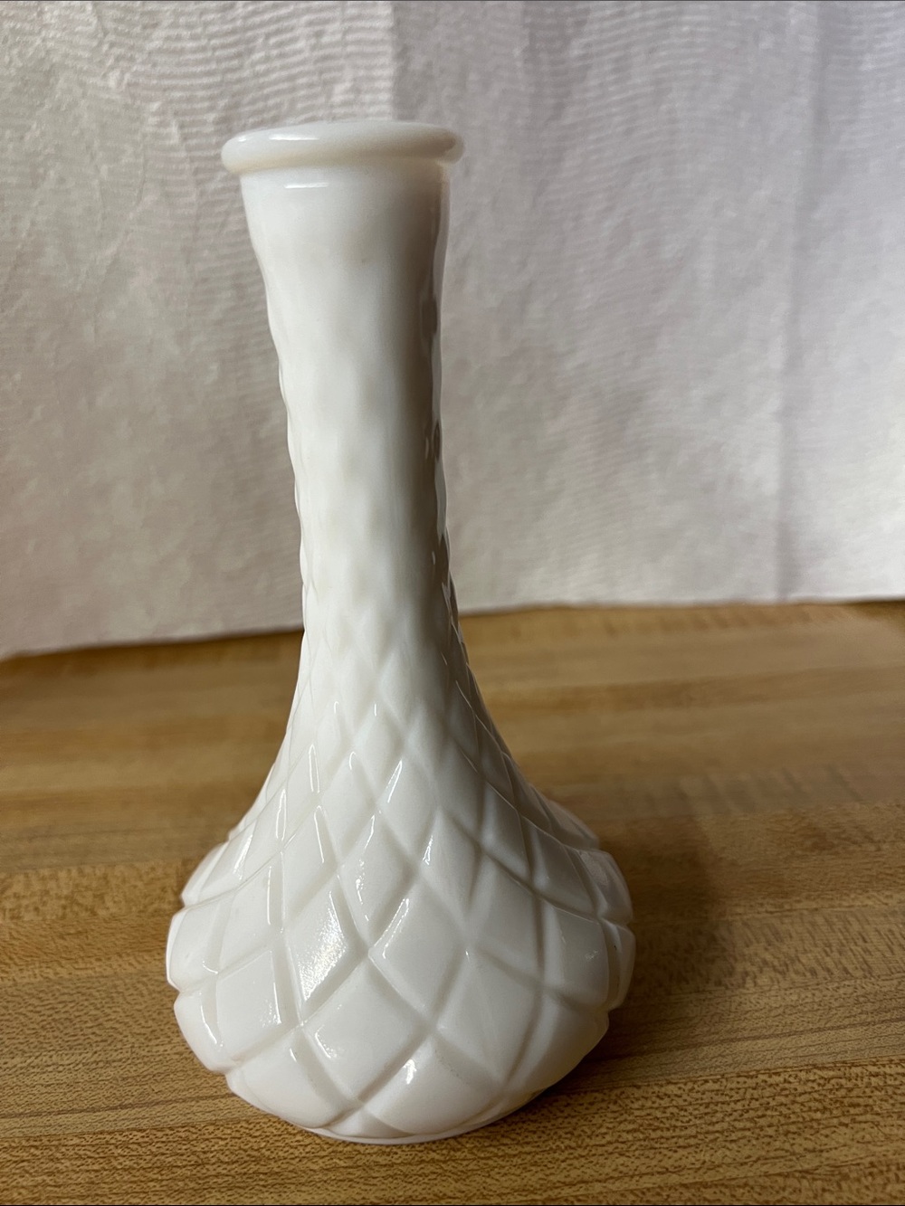 White Milk Glass Bud Vase - Elegant Textured Design